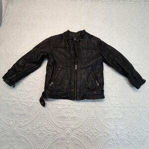 LJYH Kids Black Faux Leather Moto Biker Jacket Size 4-5 Years 110cm